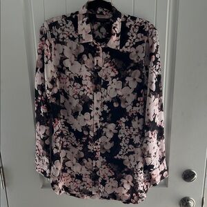 Banana Republic Black and Pink Floral Shirt